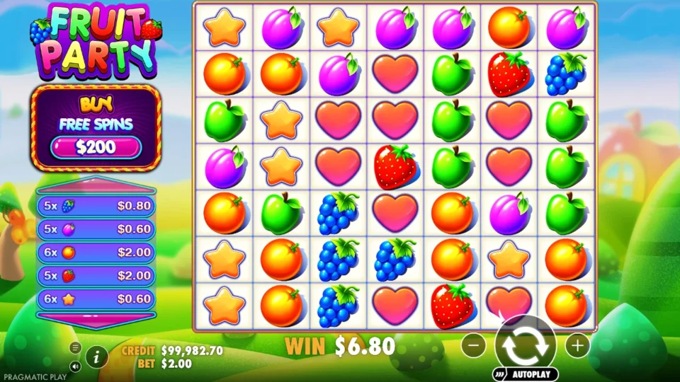 Fruit Party: win 3.4x (6.8) on media spin 83