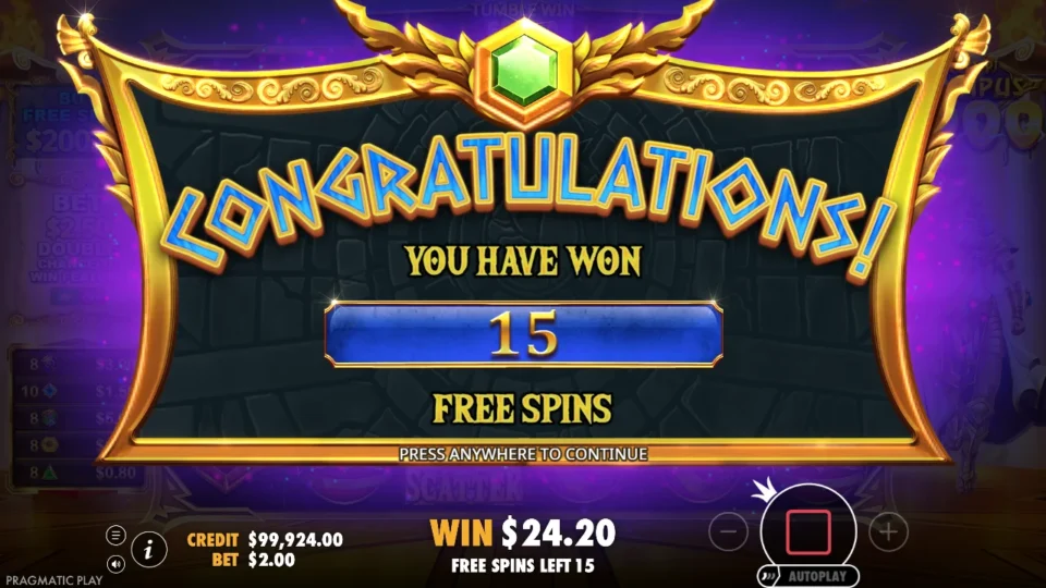 Gates of Olympus 1000: free spins triggered (natural trigger) on round 96