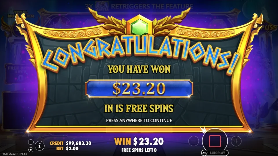 Gates of Olympus: free spins result: 23.2 (bonus buy)