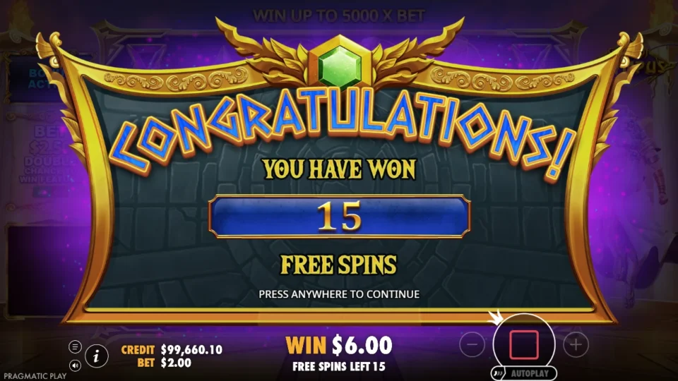 Gates of Olympus: free spins triggered (bonus buy) on round 1001
