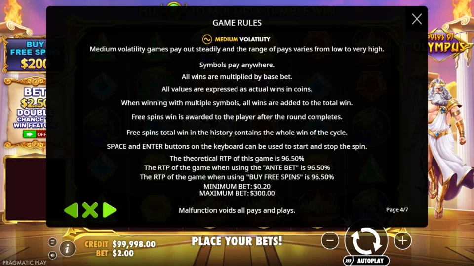 Gates of Olympus rules, page 4