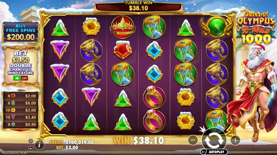 Gates of Olympus Xmas 1000: USD 38.10 settles beneath the snowy reels