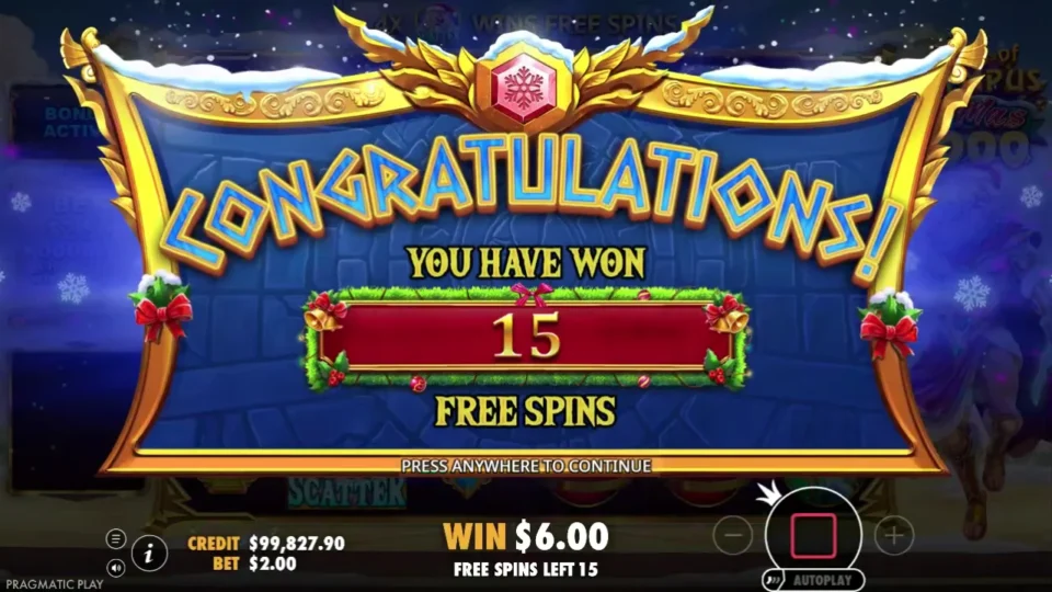 Gates of Olympus Xmas 1000: The purchased feature awards 15 free spins with USD 6 already on WIN