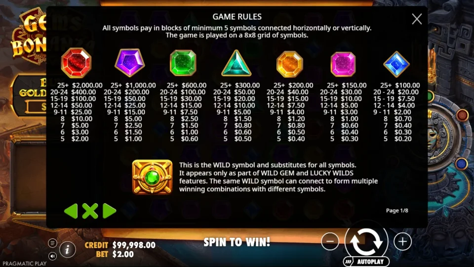 Gems Bonanza rules, page 1