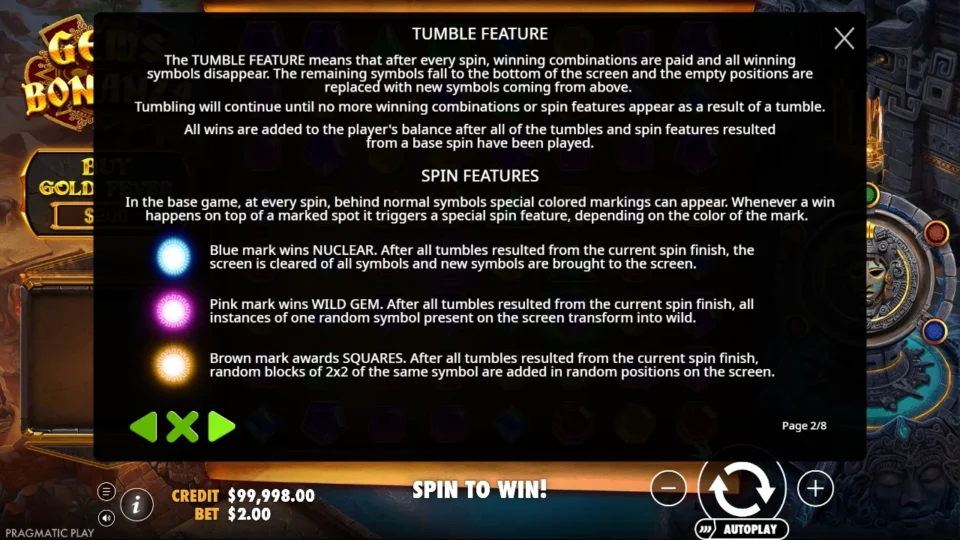 Gems Bonanza rules, page 2