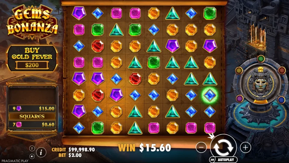 Gems Bonanza: win 7.8x (15.6) on media spin 8