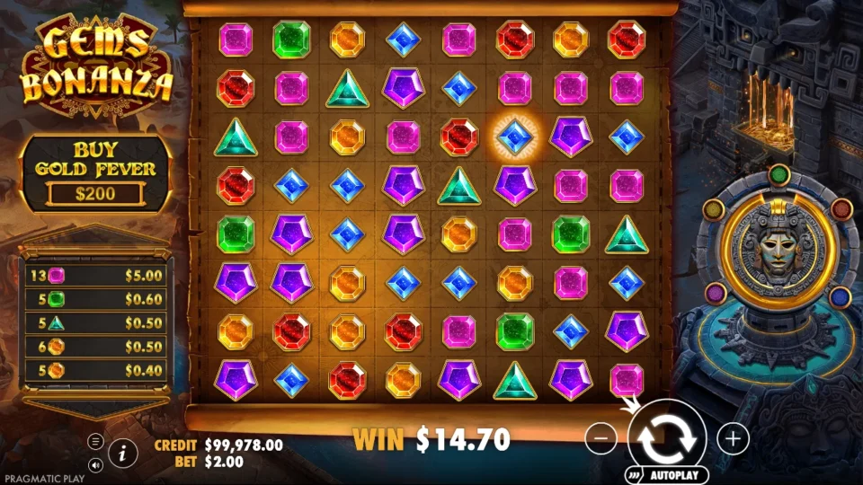 Gems Bonanza: win 7.3x (14.7) on media spin 66