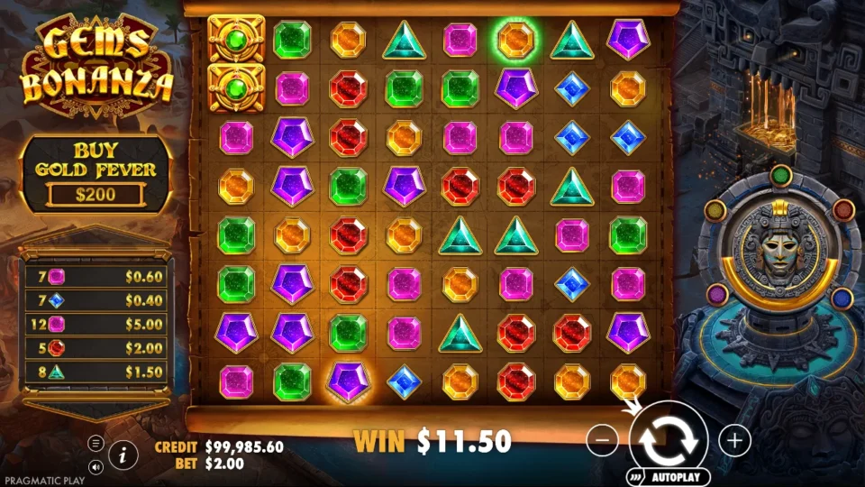 Gems Bonanza: win 5.8x (11.5) on media spin 70