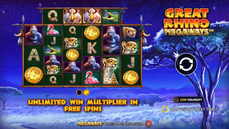 Great Rhino Megaways: intro screen, slide 2