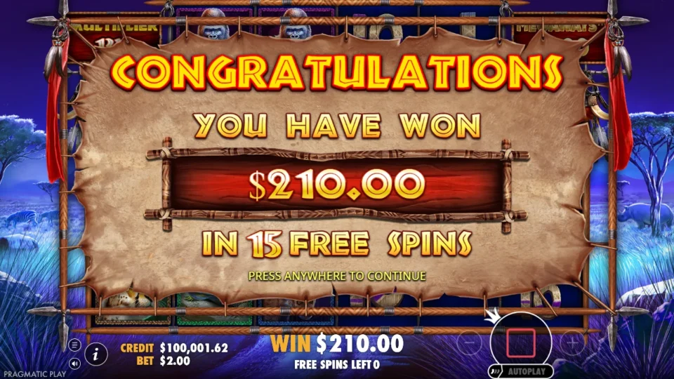 Great Rhino Megaways: big win 105.0x (210.0) on media spin 78