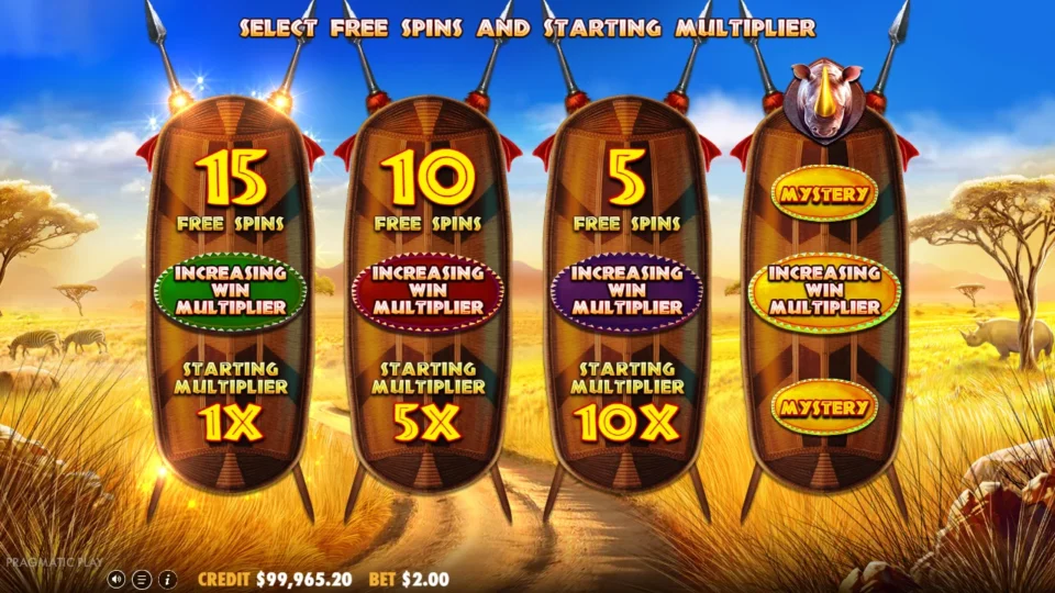 Great Rhino Megaways: free spins option chosen (bonus buy) on round 1001