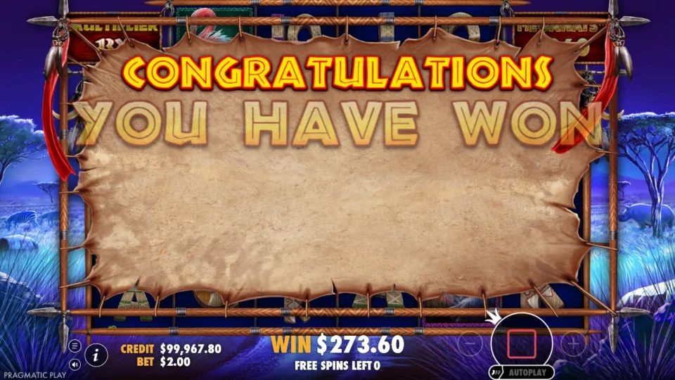 Great Rhino Megaways: free spins result: 273.6 (bonus buy)