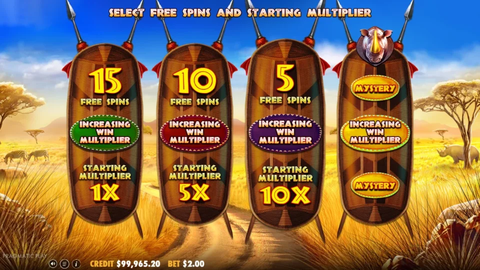 Great Rhino Megaways: free spins triggered (bonus buy) on round 1001