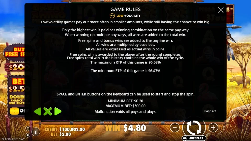 Great Rhino Megaways rules, page 4