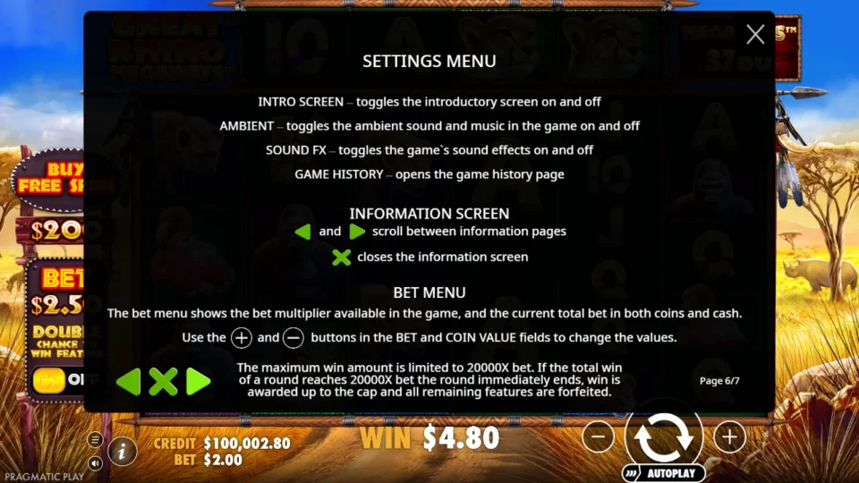 Great Rhino Megaways rules, page 6