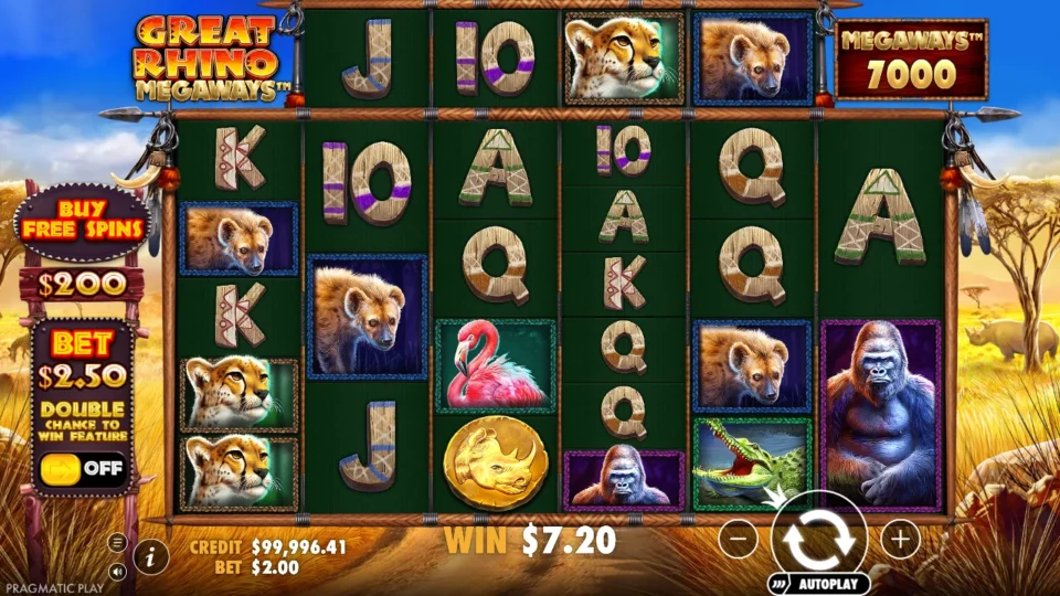 Great Rhino Megaways: win 3.6x (7.2) on media spin 10