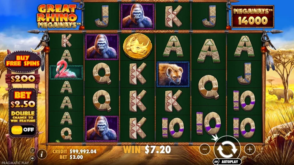 Great Rhino Megaways: win 3.6x (7.2) on media spin 22