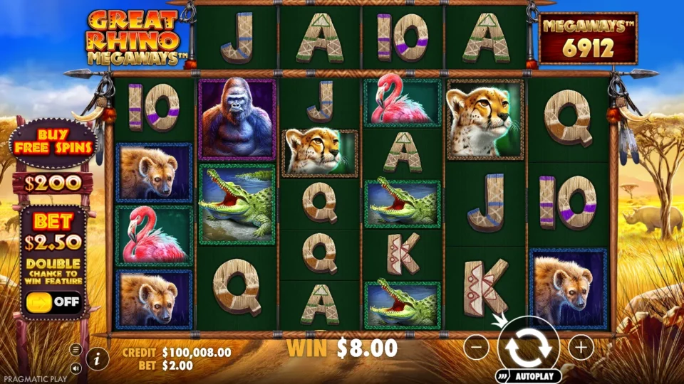 Great Rhino Megaways: win 4.0x (8.0) on media spin 27