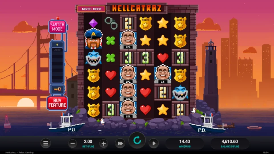 Hellcatraz: FUN 14.40 win with Inmates stacked on reel three