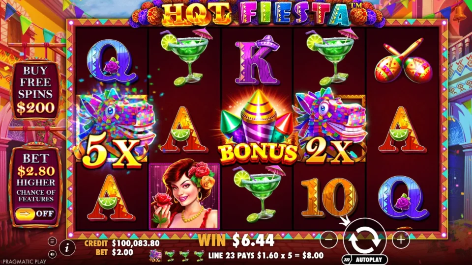 Hot Fiesta: win 4.0x (8.0) on media spin 16