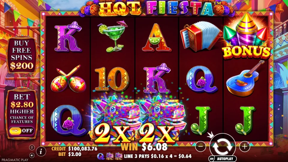 Hot Fiesta: win 3.0x (6.08) on media spin 22