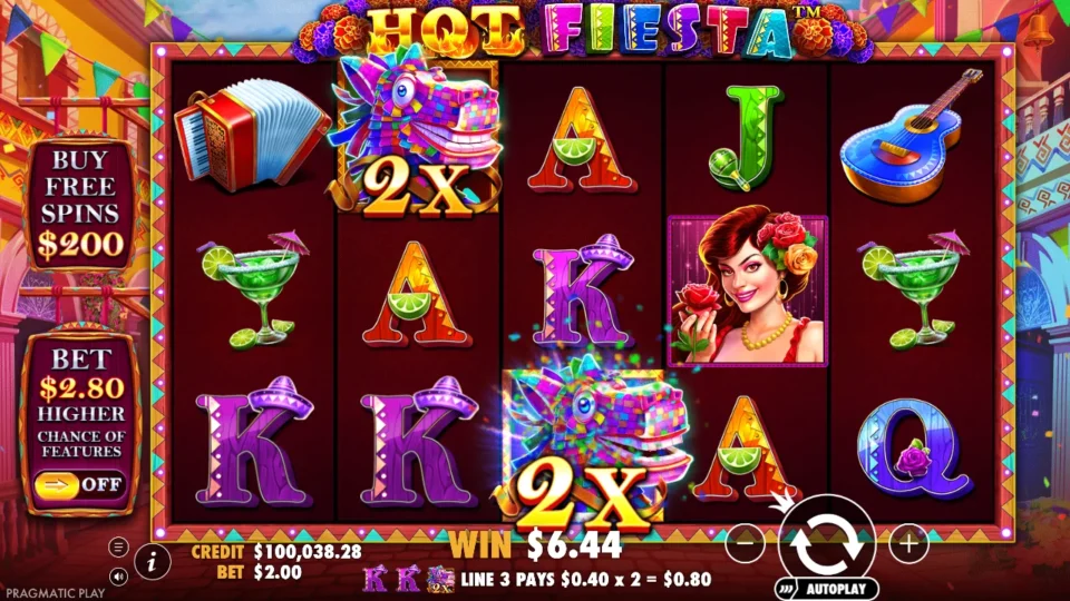 Hot Fiesta: win 6.7x (13.36) on media spin 61