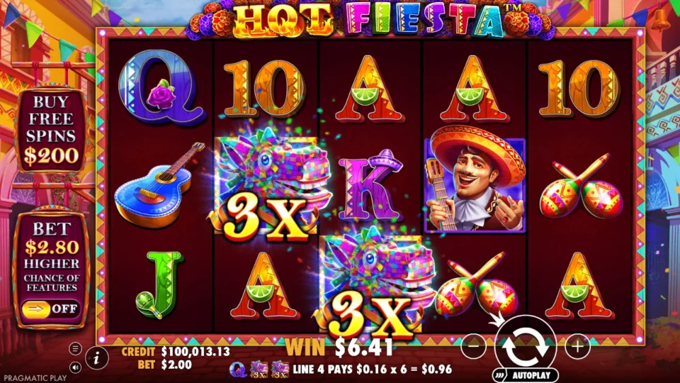 Hot Fiesta: win 5.8x (11.52) on media spin 86