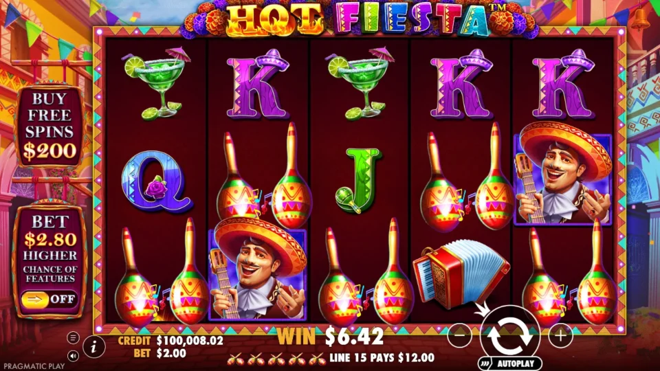 Hot Fiesta: win 6.0x (12.0) on media spin 96