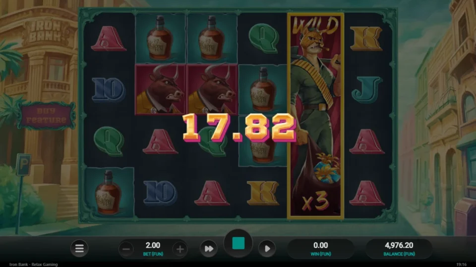 Iron Bank: A Full Reel Wild with a 3x multiplier during the separate media session win count-up