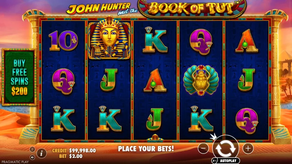 John Hunter and the Book of Tut: Base game at a USD 2 stake