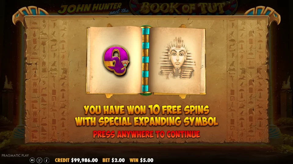 John Hunter and the Book of Tut: Natural free spins entry in the separate media session