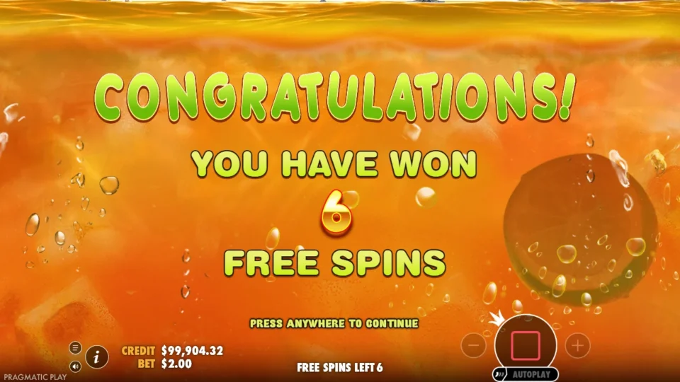 Juicy Fruits: free spins triggered (natural trigger) on round 96; separate media session