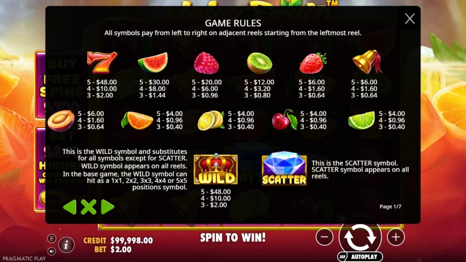 Juicy Fruits rules, page 1