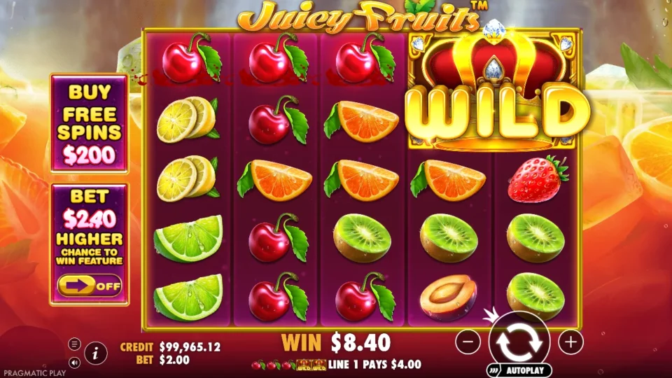 Juicy Fruits: Payout animation in the separate media session; win 4.2x (8.4) on media spin 32