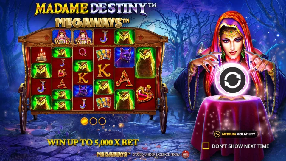 Madame Destiny Megaways: intro screen, slide 1