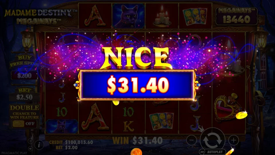 Madame Destiny Megaways: big win 15.7x (31.4) on media spin 7