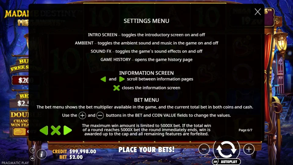 Madame Destiny Megaways rules, page 6