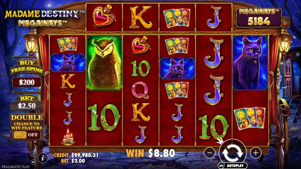 Madame Destiny Megaways: win 4.4x (8.8) on media spin 33