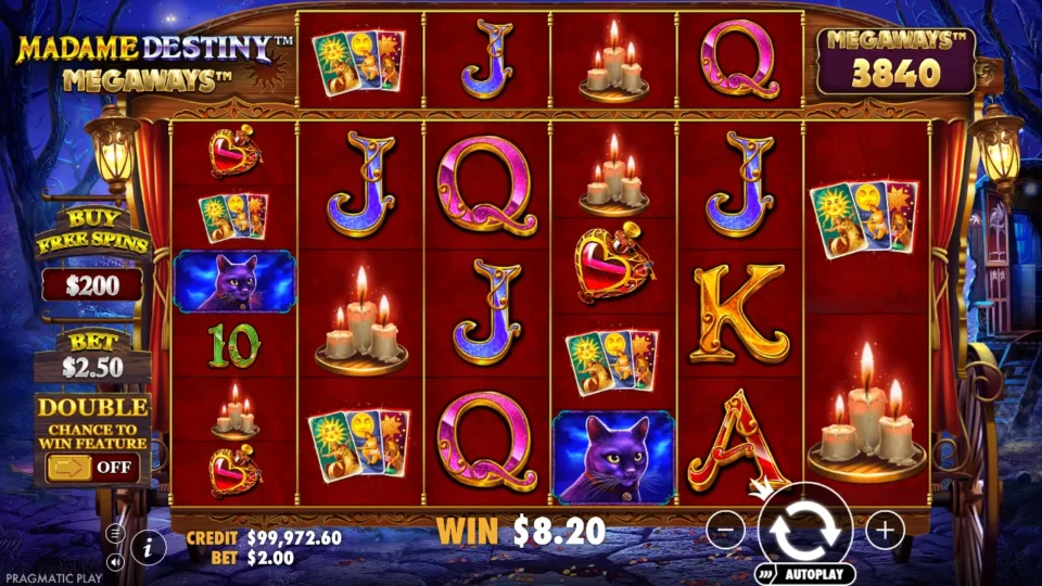 Madame Destiny Megaways: win 4.1x (8.2) on media spin 48