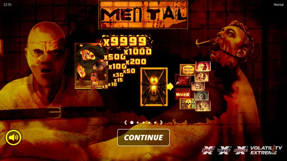 Mental: Intro slide with Dead Patient multipliers from x5 to x9999 and the Spider transform