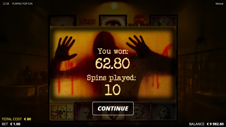 Mental: Bonus result: EUR 62.80 won over 10 spins