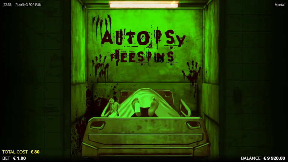 Mental: Autopsy Freespins title screen after the EUR 80 ticket