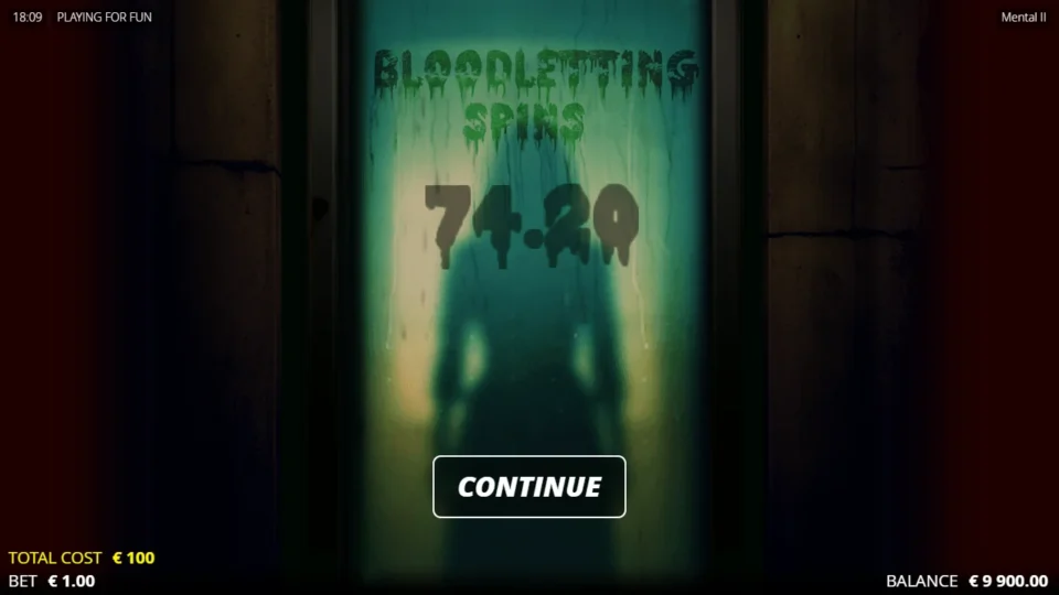 Mental II: Bloodletting Spins result of EUR 74.20 on a EUR 100 ticket