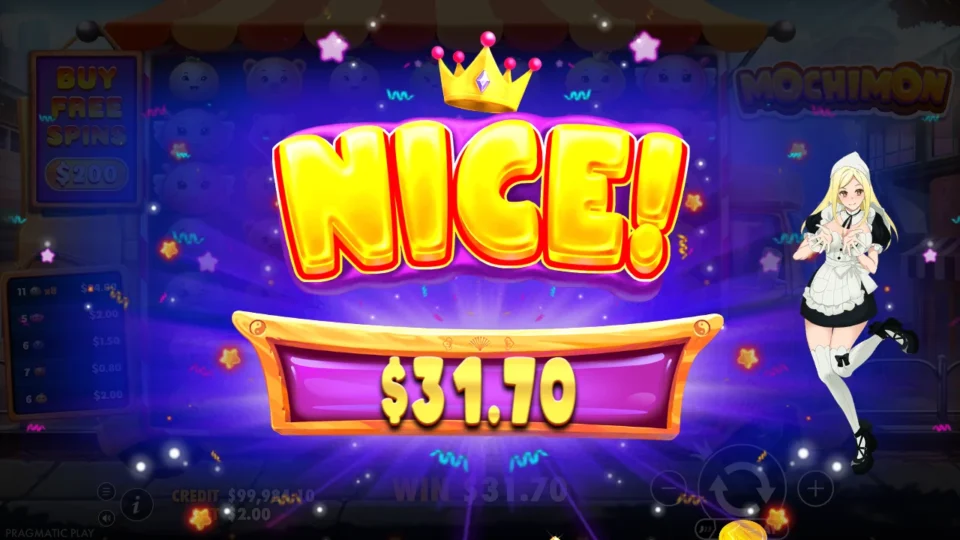 Mochimon: The NICE banner marks a USD 31.70 ordinary win