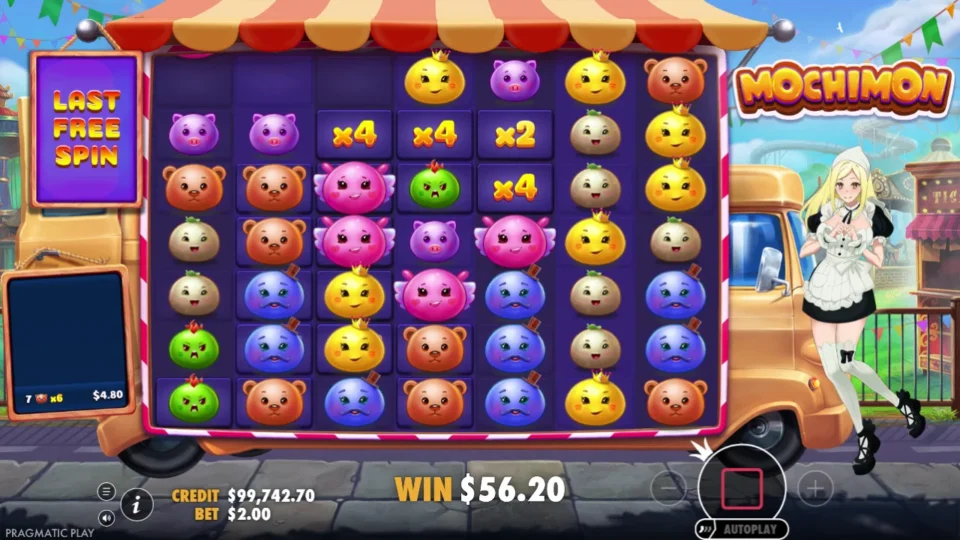 Mochimon: Exposed 2x and 4x cells remain on the last free spin