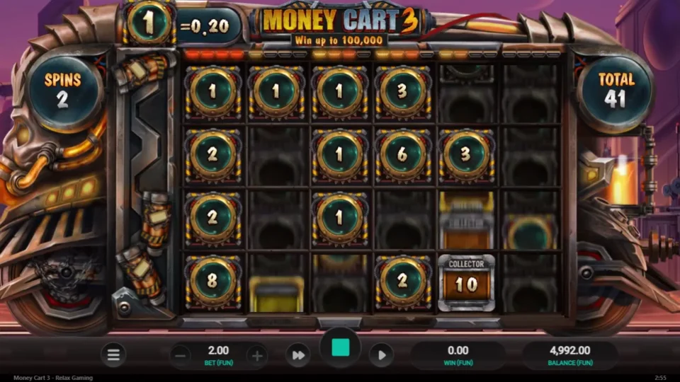 Money Cart 3: A Collector worth 10 lands in the bottom right corner with the total at 41 and two re-spins left