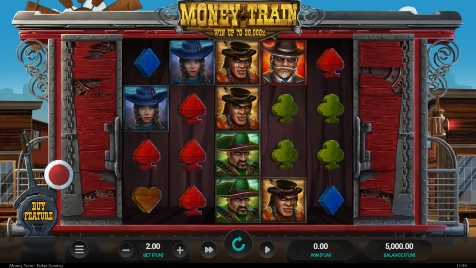 Money Train: Base reels at a FUN 2 stake