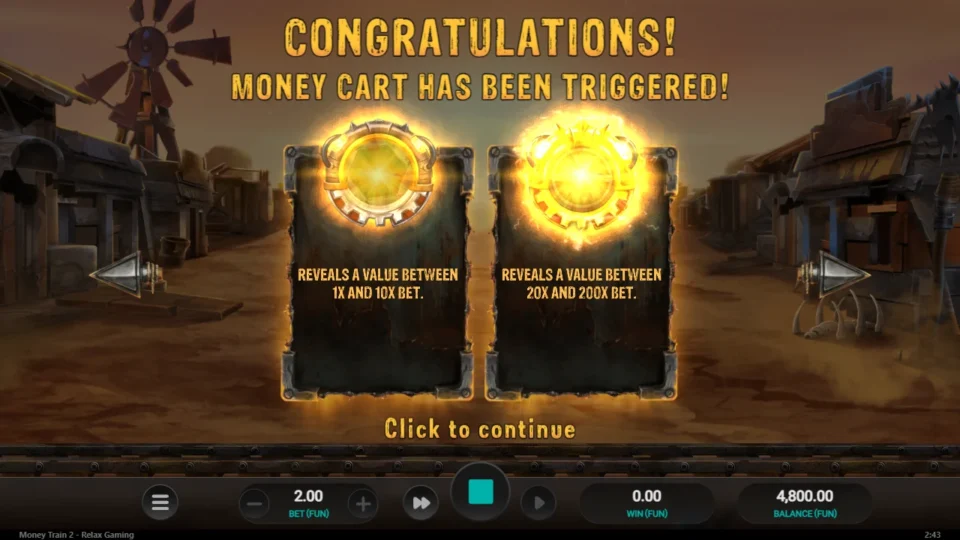 Money Train 2: Money Cart entry in a separate demo session, 14 respins