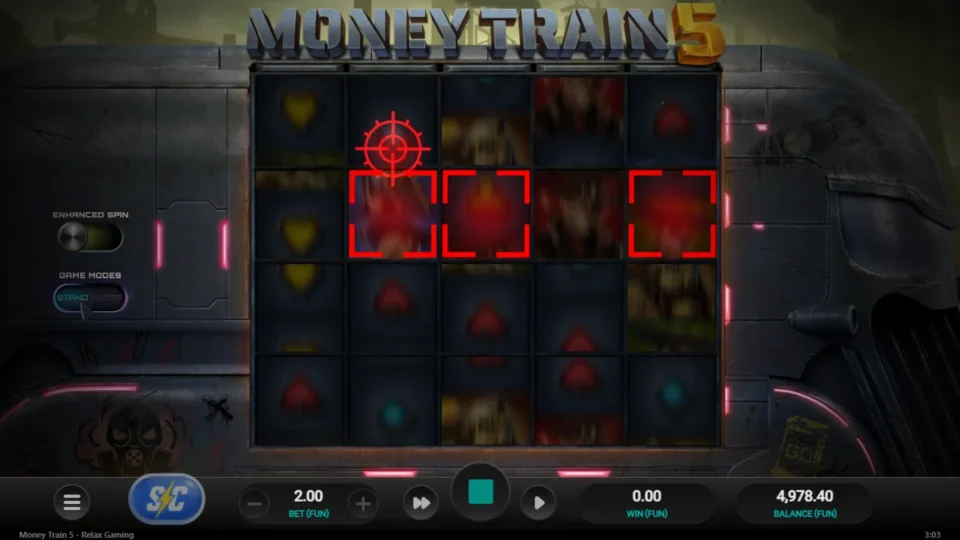 Money Train 5: Crosshairs lock onto reels two to five while the reels are still spinning on media spin 13
