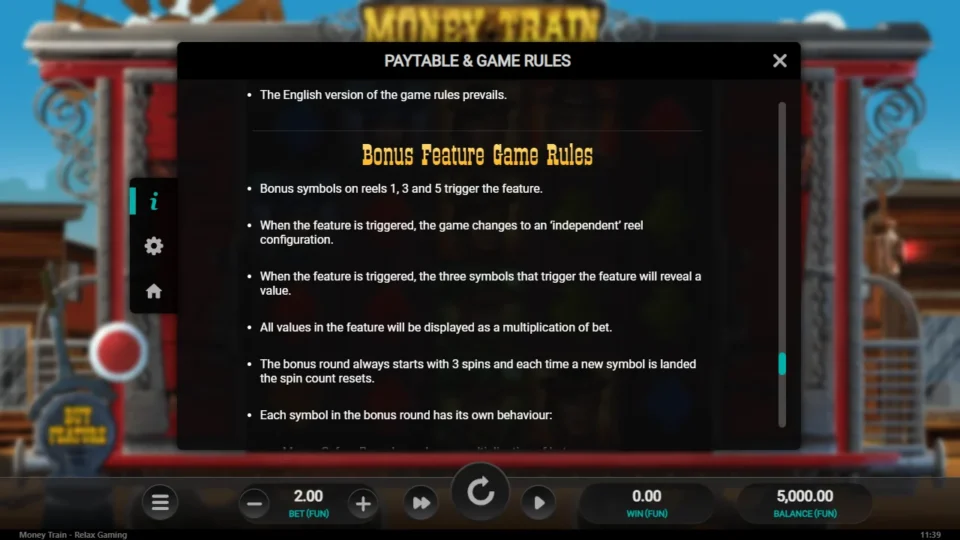 Money Train rules, page 15